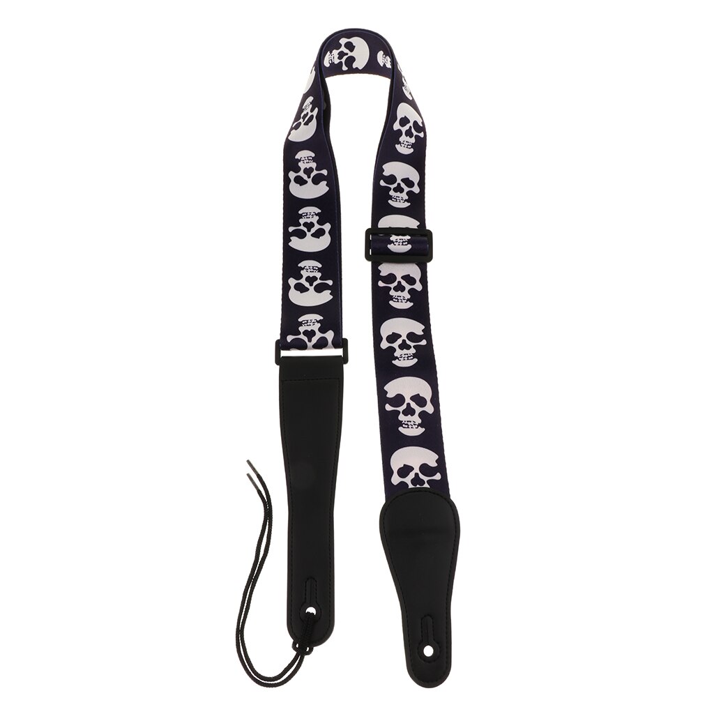 Dikkere gitaarband met pu-lederen uiteinden in schedelstijl voor akoestische gitaar