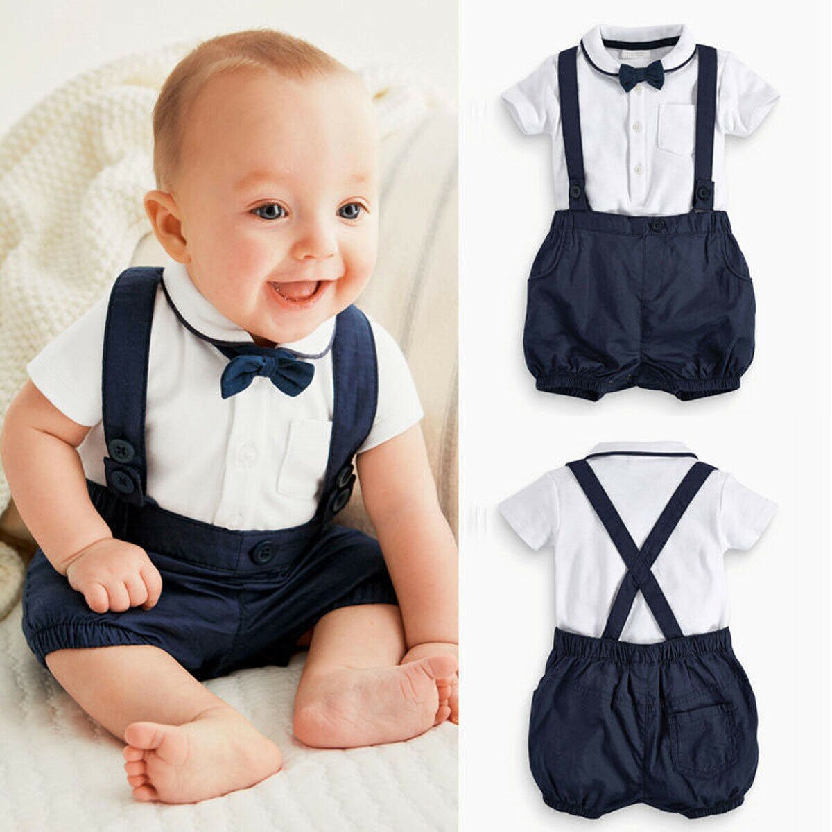 3Pcs Peuter Baby Boy Formele Kleding Outfit Pak T-shirt Top + Broek Jarretel Broek + Vlinderdas