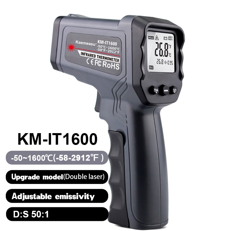 Infrared Thermometer Non-Contact Digital Handheld Pyrometer 1600/1300/1100/750 IR Temperature Instruments LCD Display
