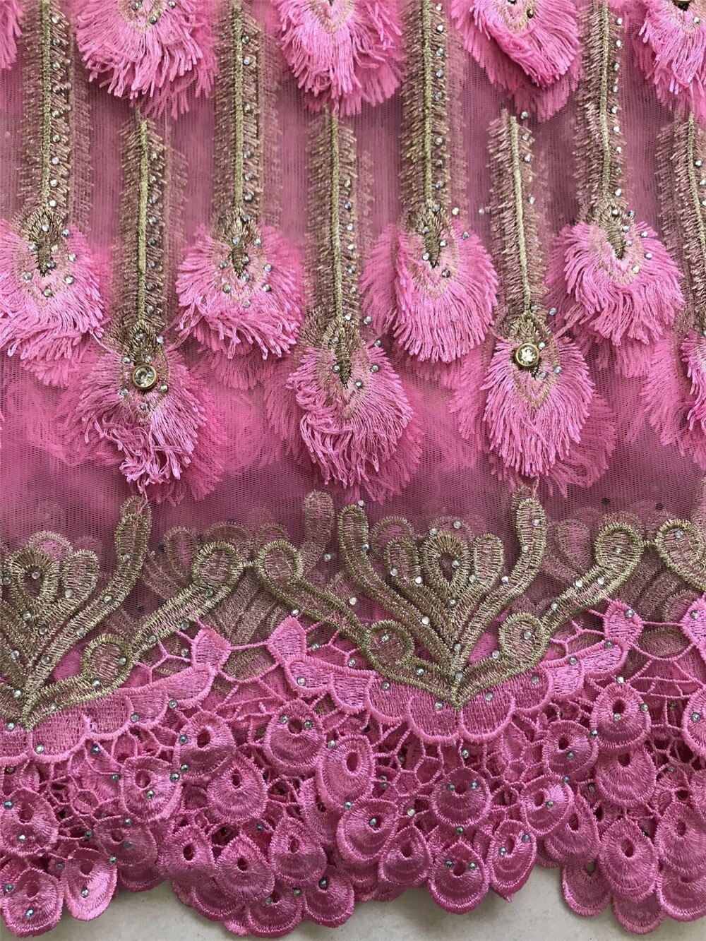 Roze zwitserse voile kant in zwitserland stenen franse netto kant afrikaanse tule kant ankara stof voor jurk 5 yard /lot5800