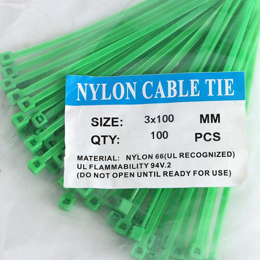Self-Locking Plastic Nylon Wire Cable Zip Ties 100pcs Green Cable Ties Fasten Loop Cable Various Specifications