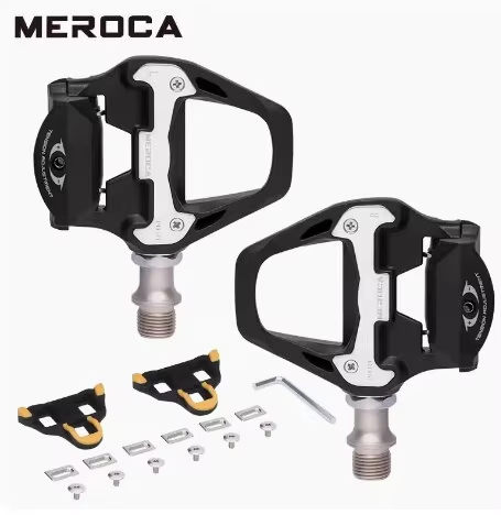 MEROCA Racefietspedalen Nylon Fietsvergrendelbare pedalen Fietslagerplaten Cliploze pedalen voor SPD SL systeem met vergrendelplaat: Rood