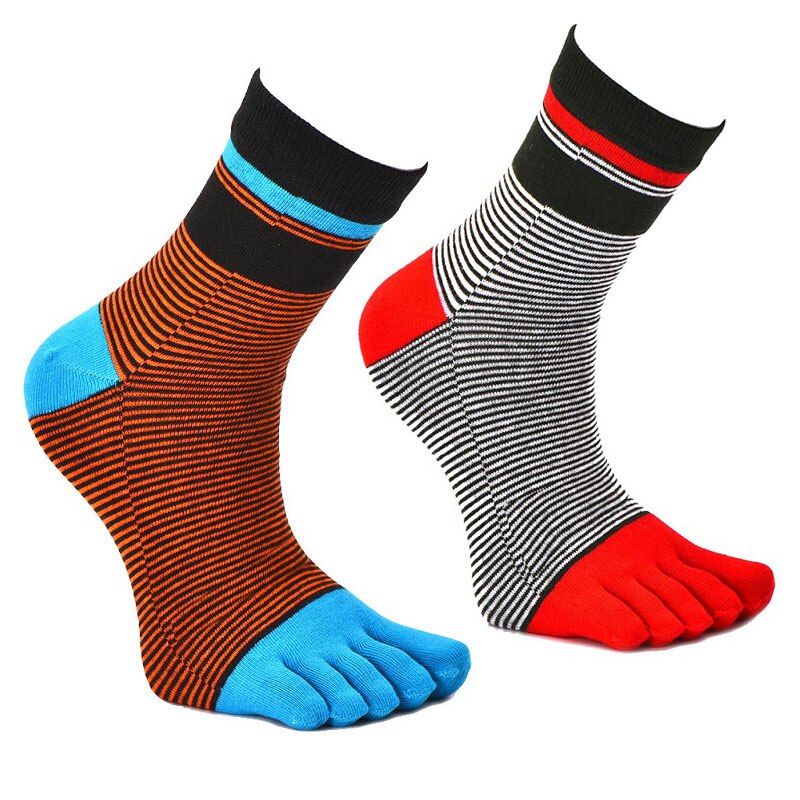 2 Pairs/Lot Stripes Cotton Men's Feet Toe Socks Boys Anti-friction Sports Breathable Five Toe Socks Anti-friction: Mixed 5