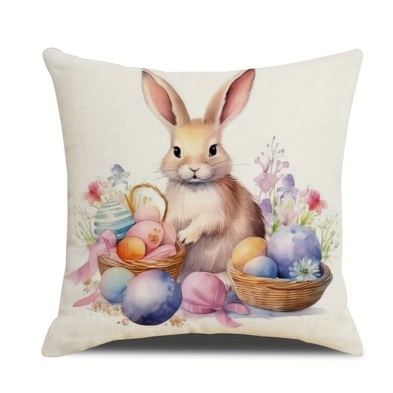 Happy Easter Pillow cover Home Party Celebration Decoration Cute Rabbit Flower and Egg Pattern Sofa Cushion Cover: See below for size descriptions / black