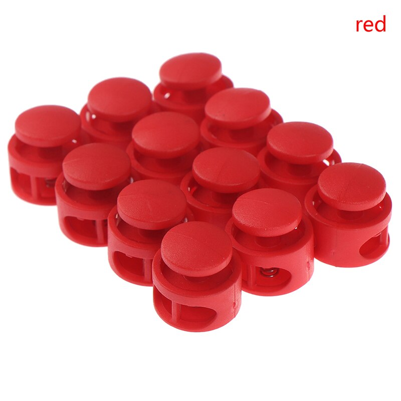 12pcs Double Hole Spring Cord Lock Round Ball Shaped Toggle Stoppers Stop Sliding Cord Fasteners Locks Buttons Ends Replacement: Red