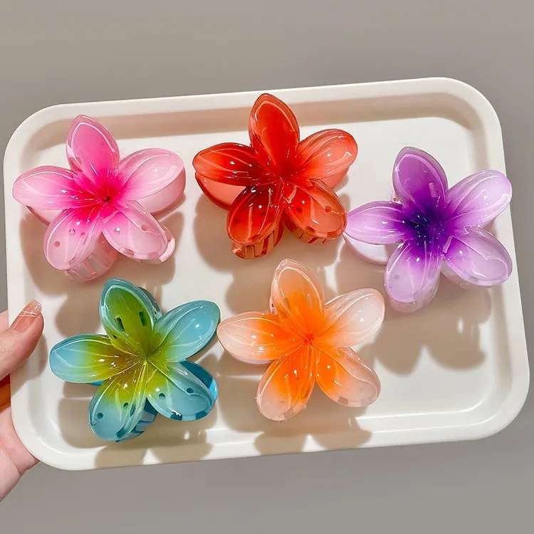 8CM Gradient Large Flower Acrylic Hair Clip For Women Sweet Hair Claws Crab Clamp Barrettes Hawaiian Headwear Accessories