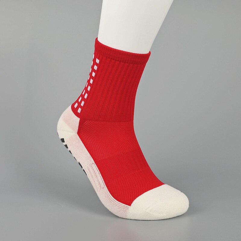 Ushine Professionele Sport Antislip Voetbal Sokken Katoen Mannen Calcetines Voetbal Fietsen Voetbal Sokken Vrouwen Mannen: red