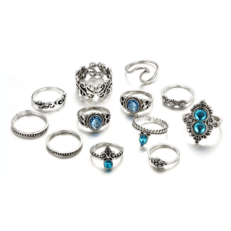 5/12 stücke Antike Silber Blume Ringe setzt Pfeil Blatt Geschnitzte Ringe setzt Strass Krone Herz Knöchel Ringe für Frauen Schmuck