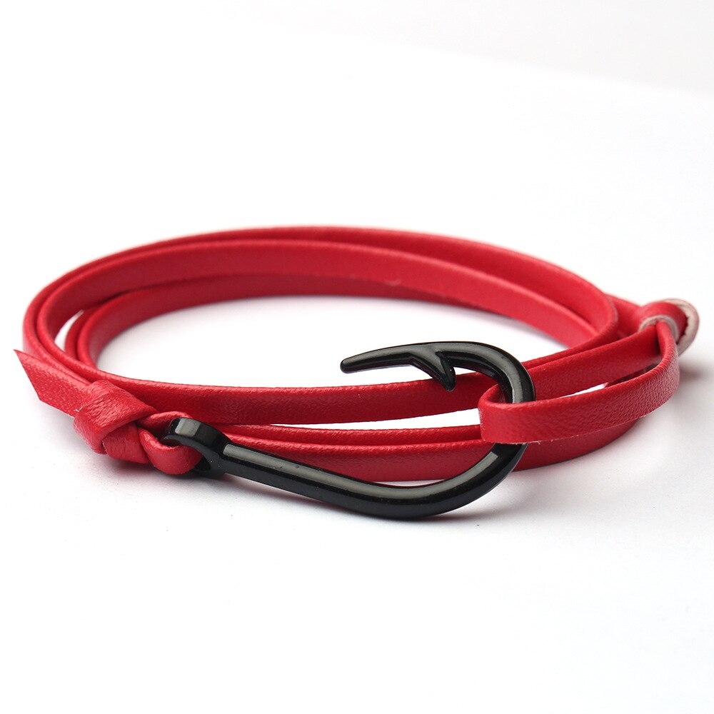 Style European And American-Style Alloy Steel Woven Leather Cord Hologram Bracelets Men&#39;s And Women&#39;s Cool Fishhook: B
