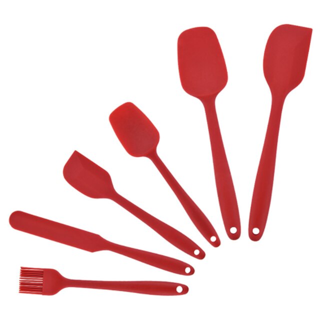 6Pcs/Set Silicone Spatulas Cake Cream Scrapers Heat-Resistant Oil Brush Non-Stick Butter Spreader Baking Kitchen Utensil Tools: red