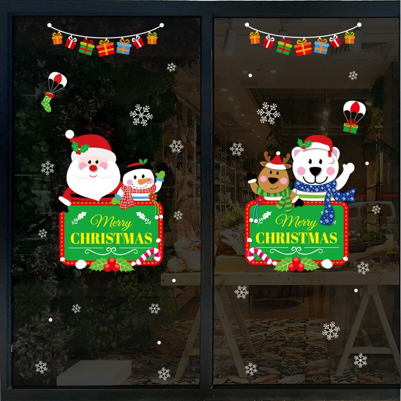 Glædelig jul aftagelige wallstickers butiksvindue glas klistermærker noel natal julepynt til hjemmet juleår: 3