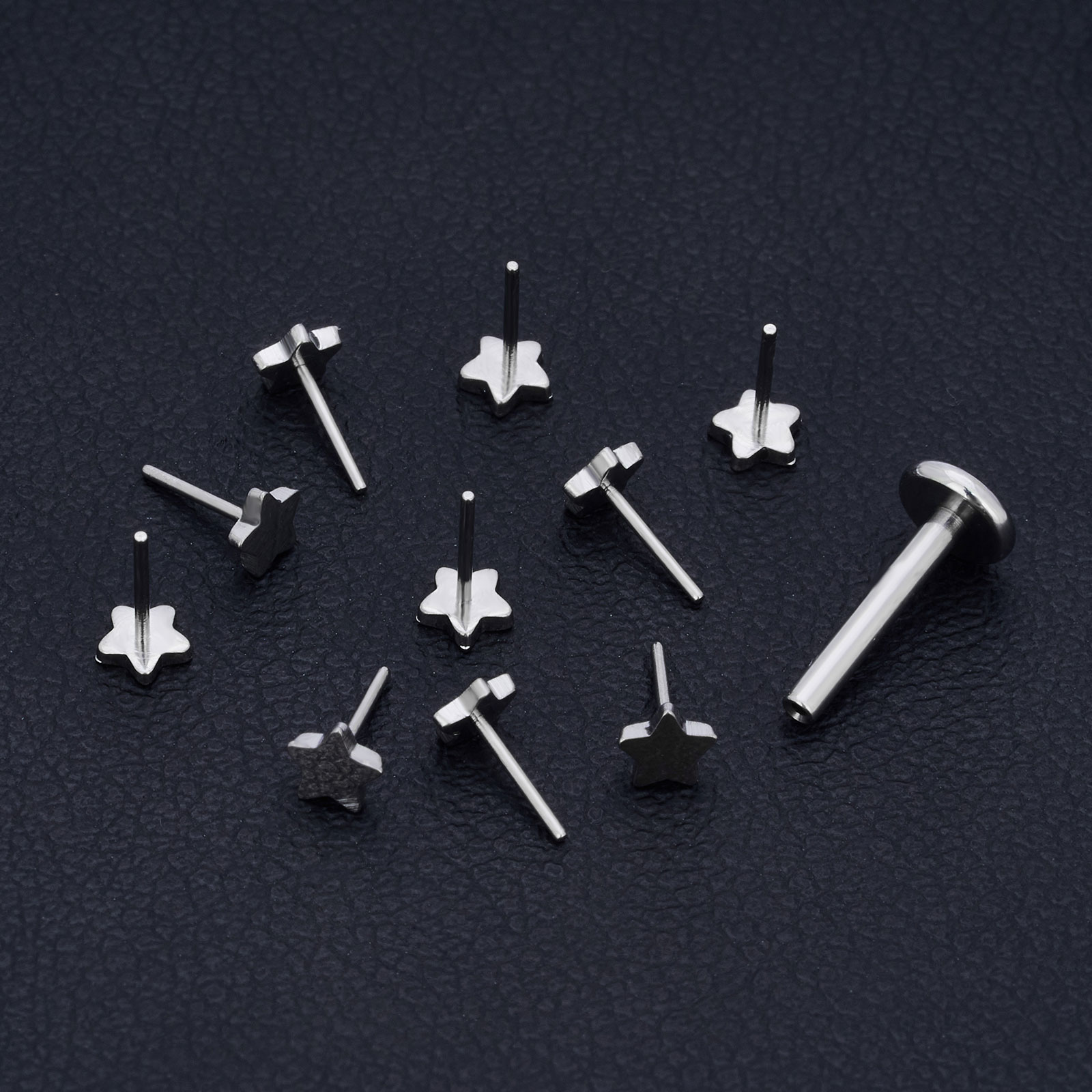 Piercing de titanio G23 sin rosca, estrella, Luna, corazón, Cruz, relámpago, Pin de empuje, Labret, tachuelas superiores, accesorios de joyería, , 10 piezas