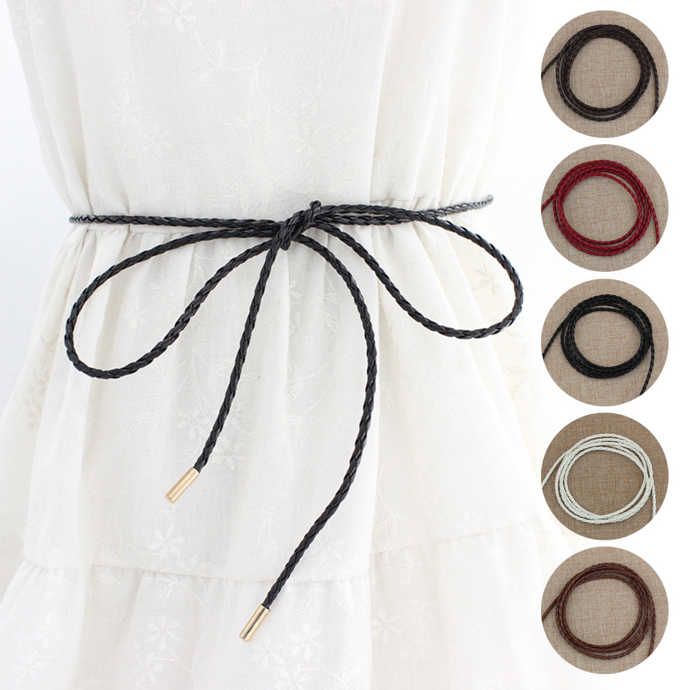 Cuerda de cintura larga tejida para mujer, Cinturón fino de 160cm, decoración Simple, lazo para vestido, cinturones de , 1 unidad