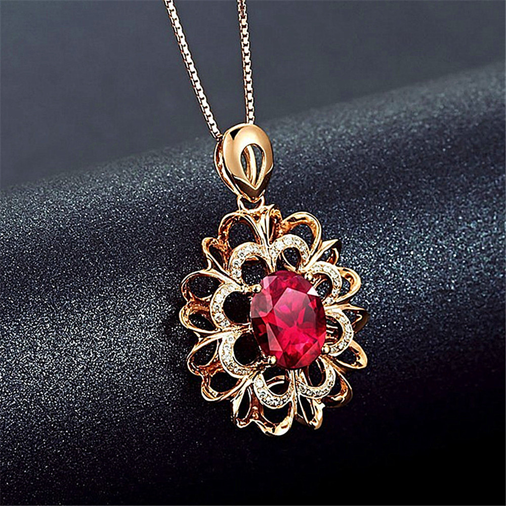 Vintage blume rubin edelsteine rot kristall zirkon diamant anhänger halsketten für frauen rose gold luxus schmuck halsband bijoux