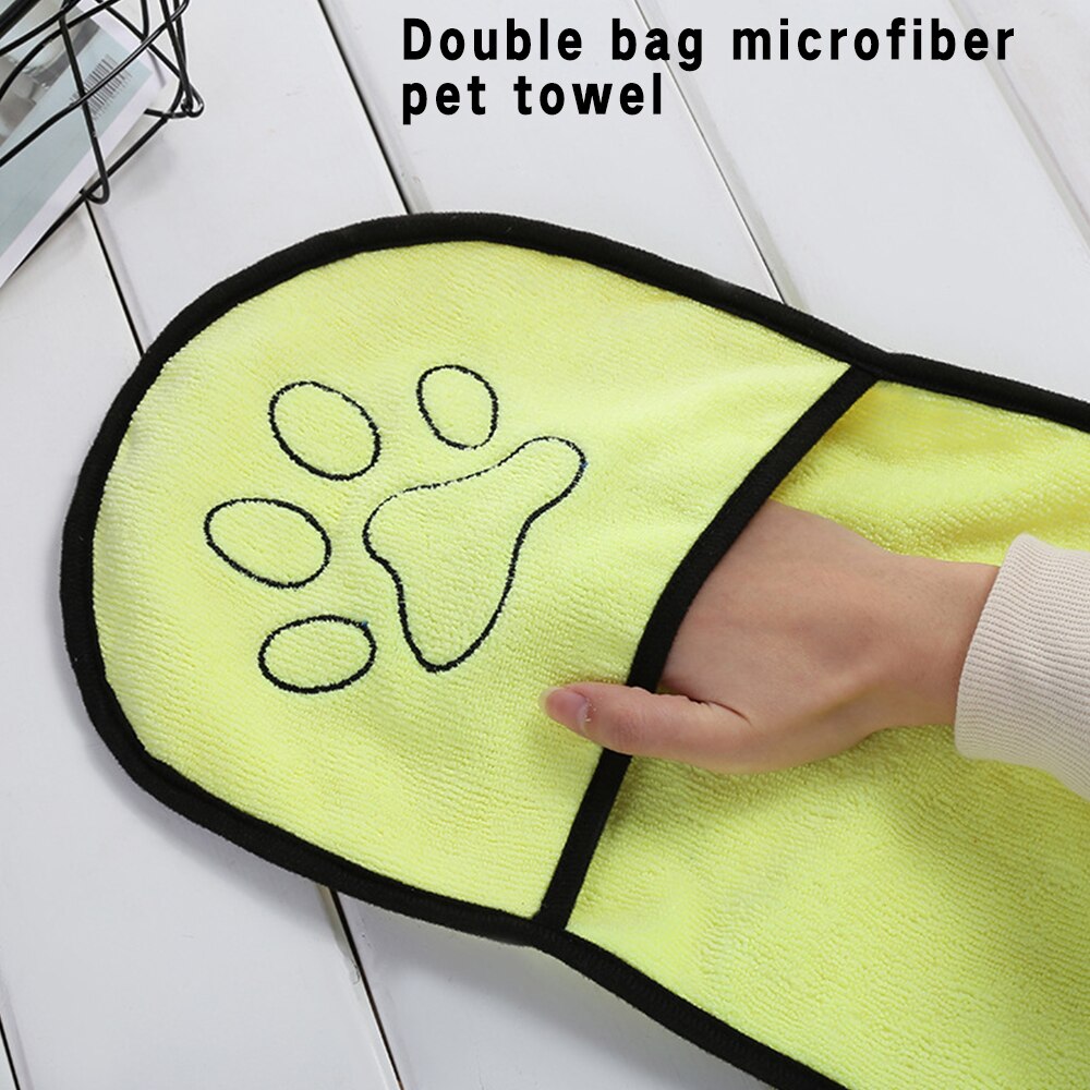 Kæledyr hund badehåndklæde mikrofiber ultraabsorberende kat små hunde tørre håndklædetæppe med lomme til store hunde badekåbe