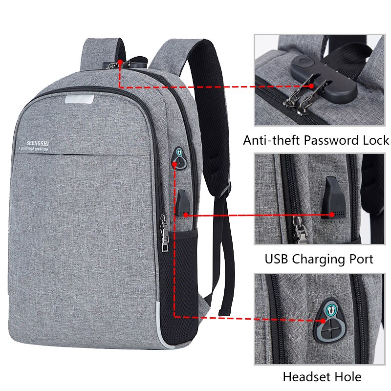 Anti-diefstal Mannen Rugzakken Schooltassen voor Tieners Jongens Grote Capaciteit 15.6 Inch Laptop Rugzak USB Opladen Travel Mannen tassen