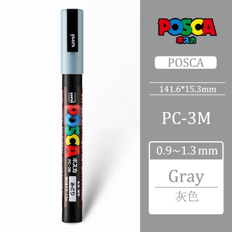 Uni Posca PC-3M 0,9-1,3mm Farbe Marker Stift Graffiti Wasser-basierend Farbige Marker Stifte dauerhaft Farbe Marker büro Schreibwaren: grau PC-3M