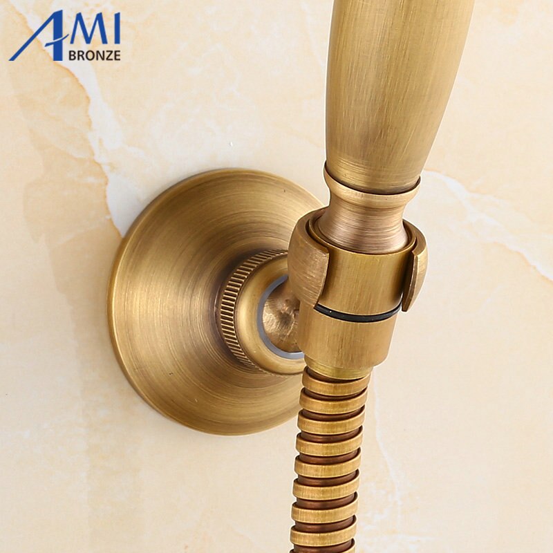 Amibronze Retro Antique Brass Bathroom Hand Held Shower Head Holder Bracket Bathroom Hardware Accessory Wall Mounted Hook