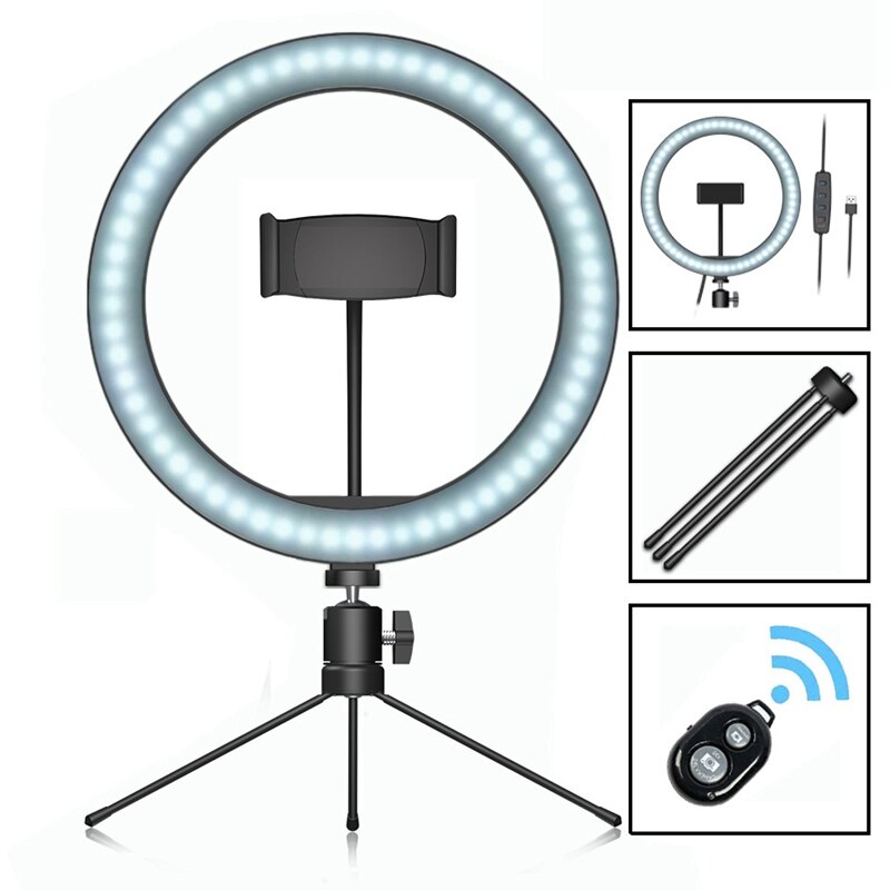 LED Ring Light with Tripod Dimmable Desktop 3 Modes Fill Light Phone Holder for Live Makeup Selfie Photography