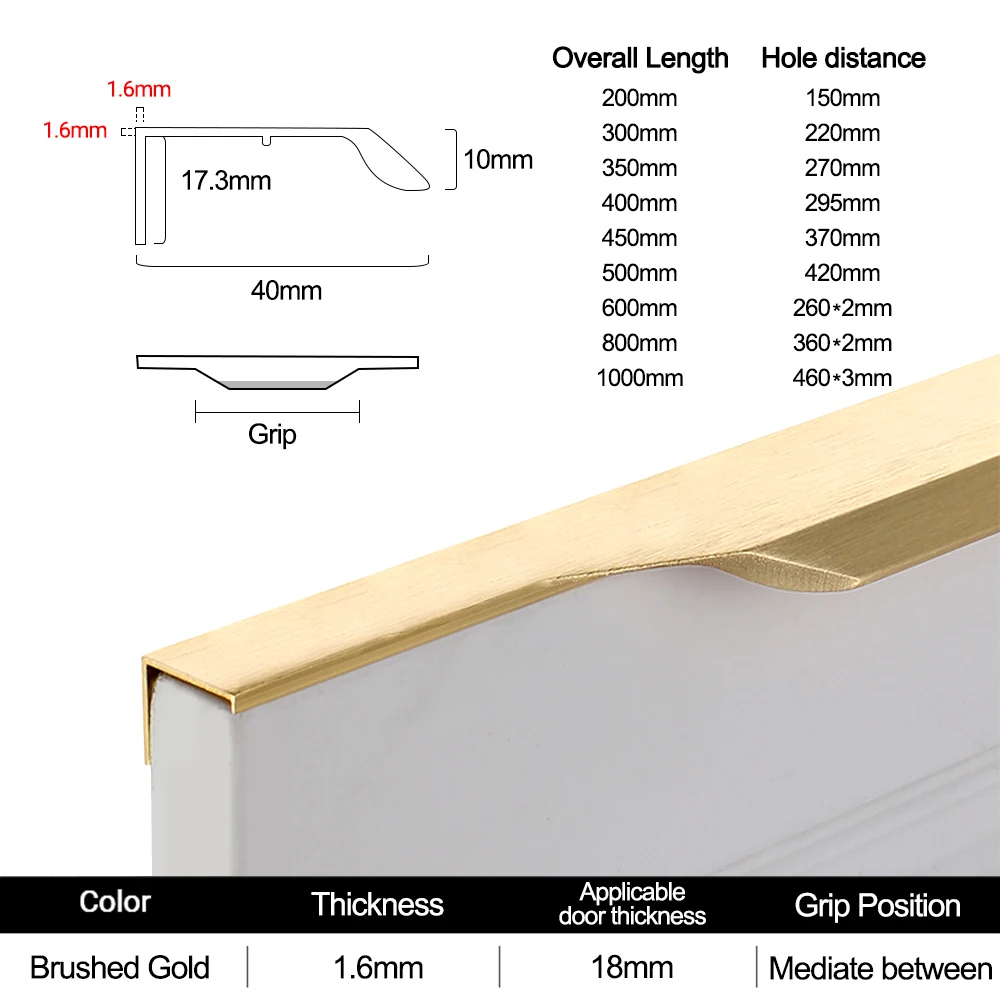 Invisible Long Handle Aluminum Alloy Kitchen Cabinet Handles Black Cupboard Wardrobe Door Handle Hidden Handles for Furniture: 6XL / Yellow