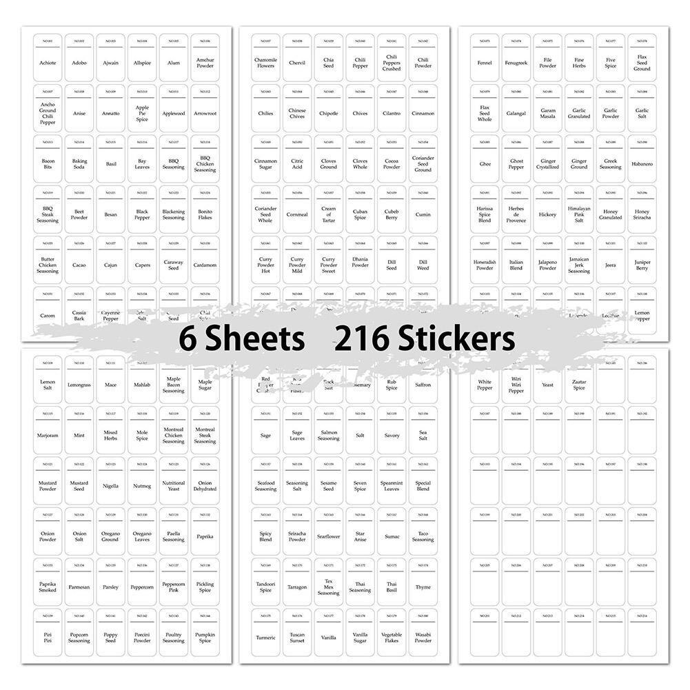 216Pcs Spice Jar Labels White Sticker Water And Oil Proof Self Adhesive Labels Kitchen Storage Bottles Jars Stickers