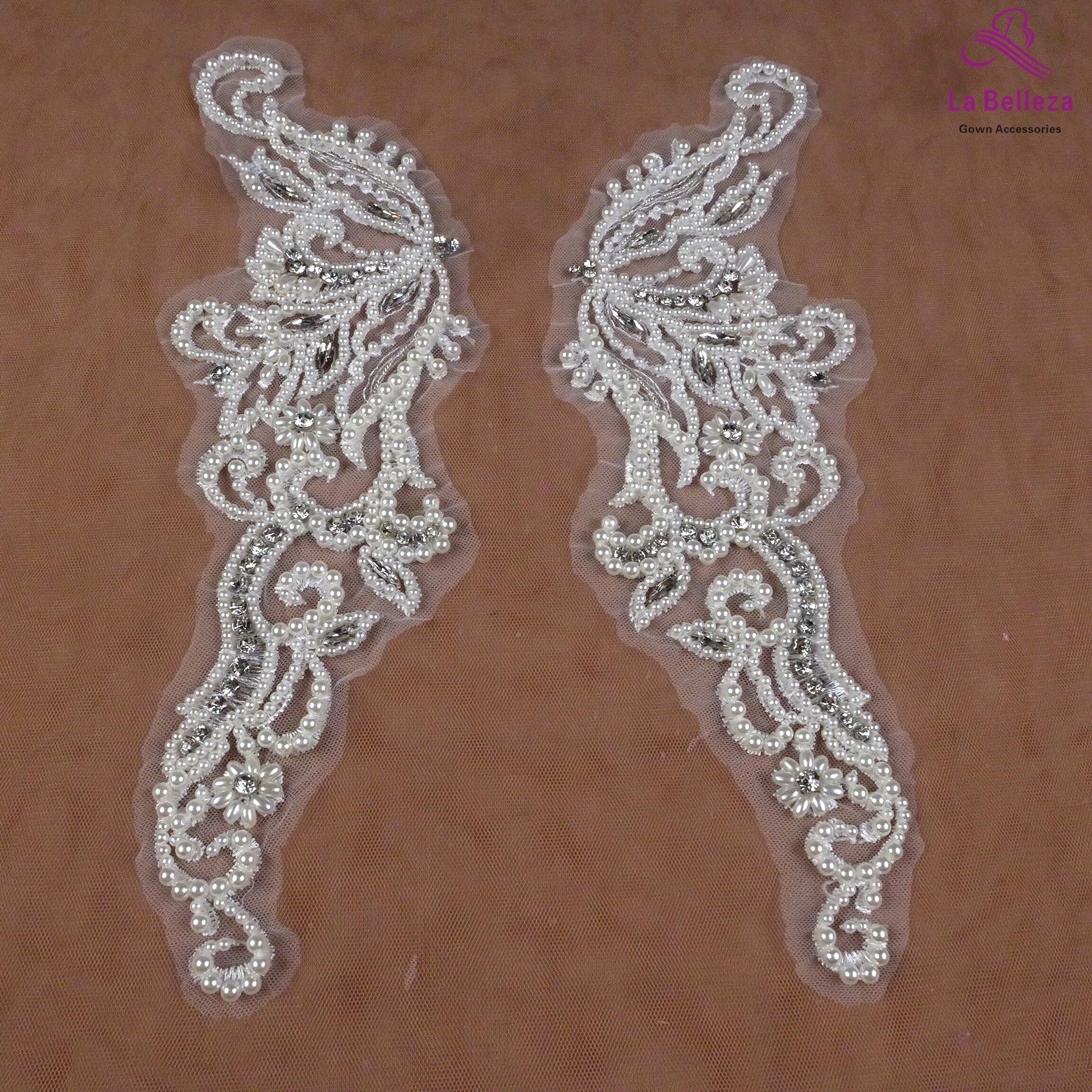 La Belleza Zilver/Off Witte Handgemaakte Kralen Applicaties 37*11 Cm Door Pair