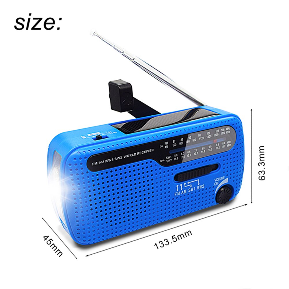 Solar Emergency Radio FM MW SW Crank Dynamo Solar Emergency Radio World Receiver LED Flashlight Cell Phone Charger: Blue