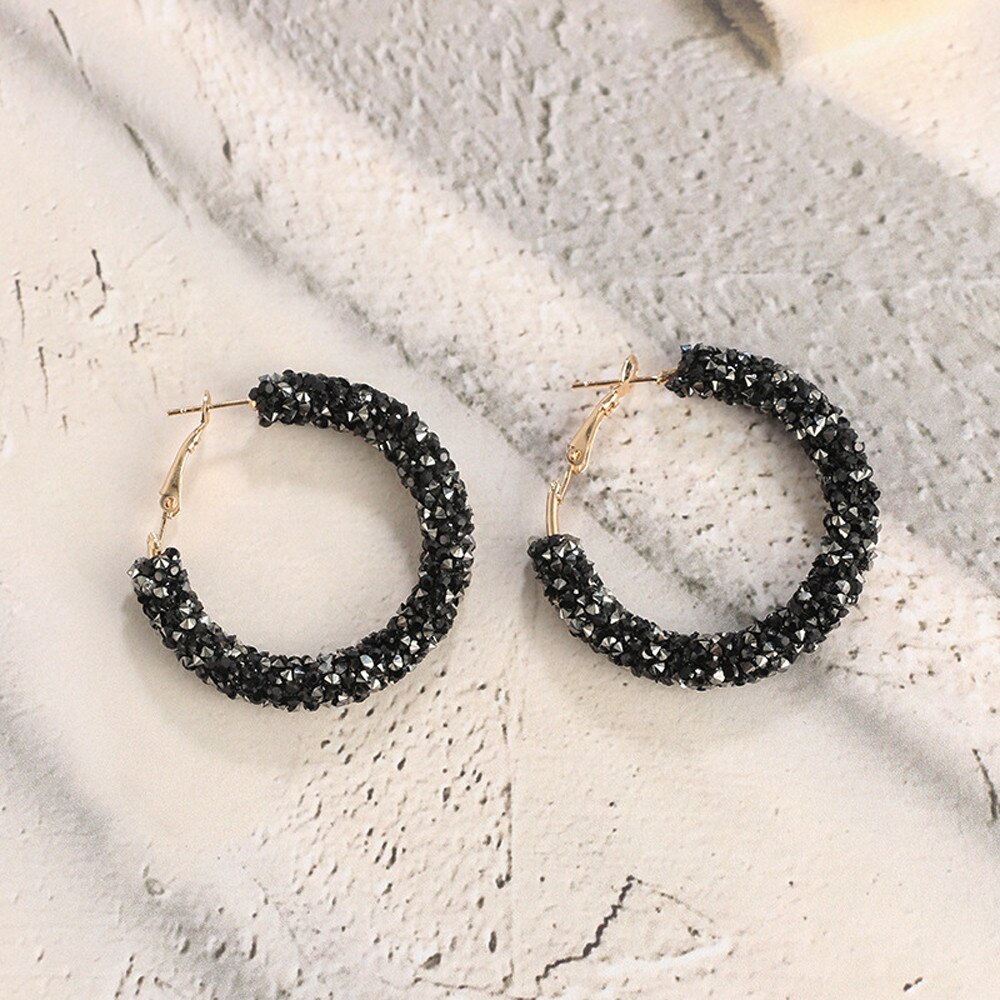 Full Rhinestone Circle Earrings Classic Big Circle Earrings Gold/Silver Color Crystal Hoop Christmas Earrings For Women