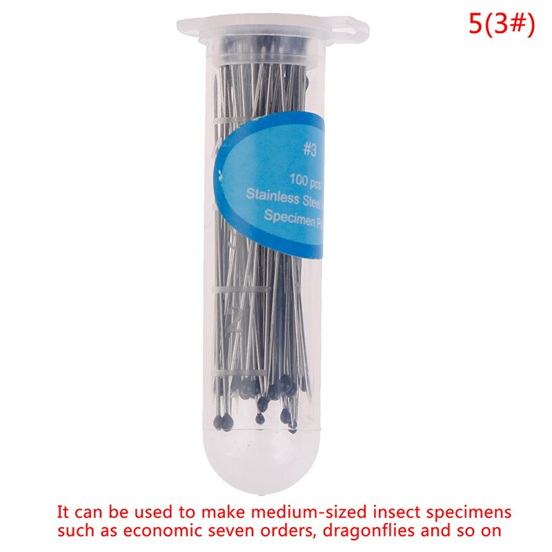 Aguja de espécimen de acero inoxidable con tubo para laboratorio escolar, broche de insecto para entomotología, 100 Uds.: 5