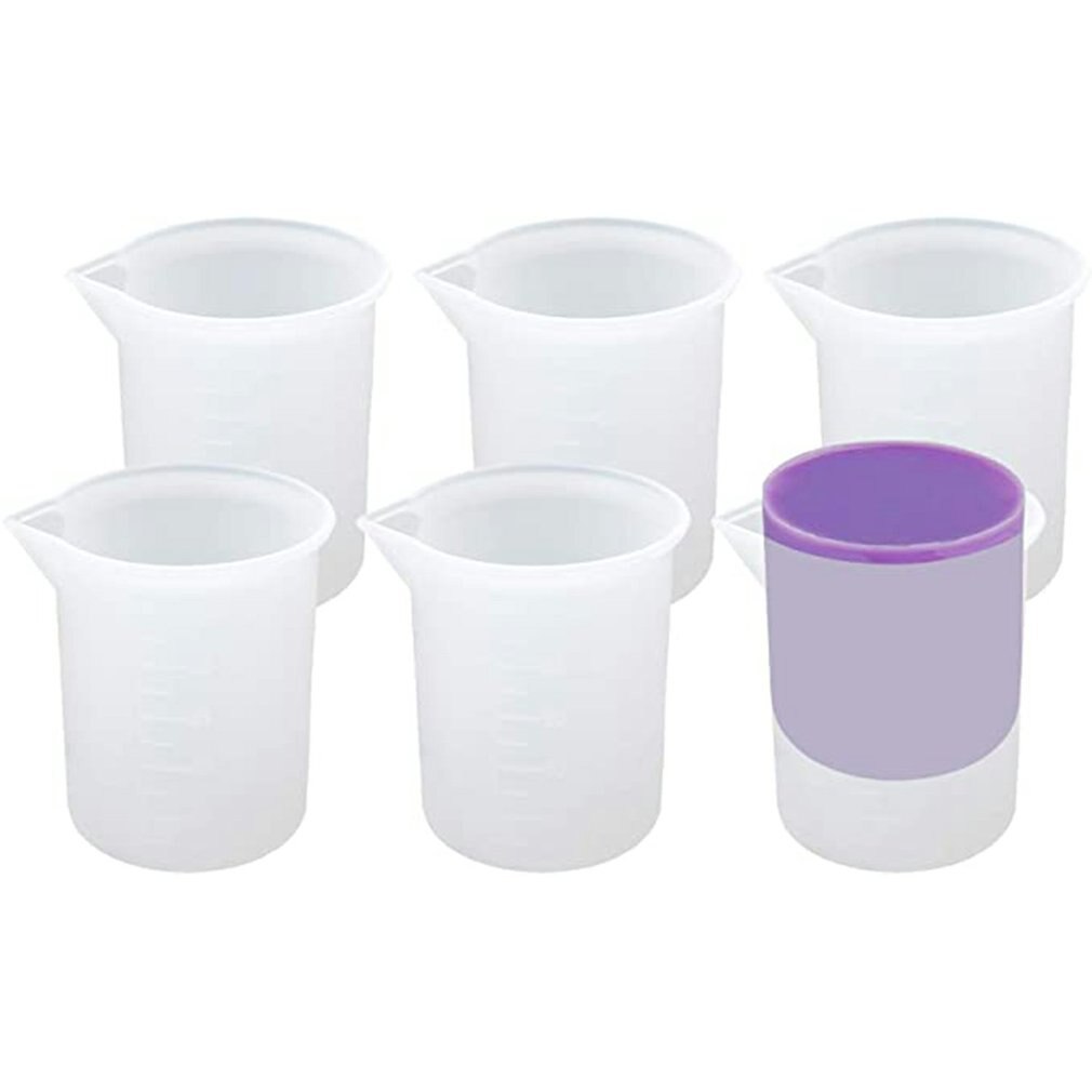 6pcs Measuring Cup Non-stick Silicone Liquid Mixing Container Tool For DIY Resin Jewelry Making Reusable UV Epoxy Cup 100ml