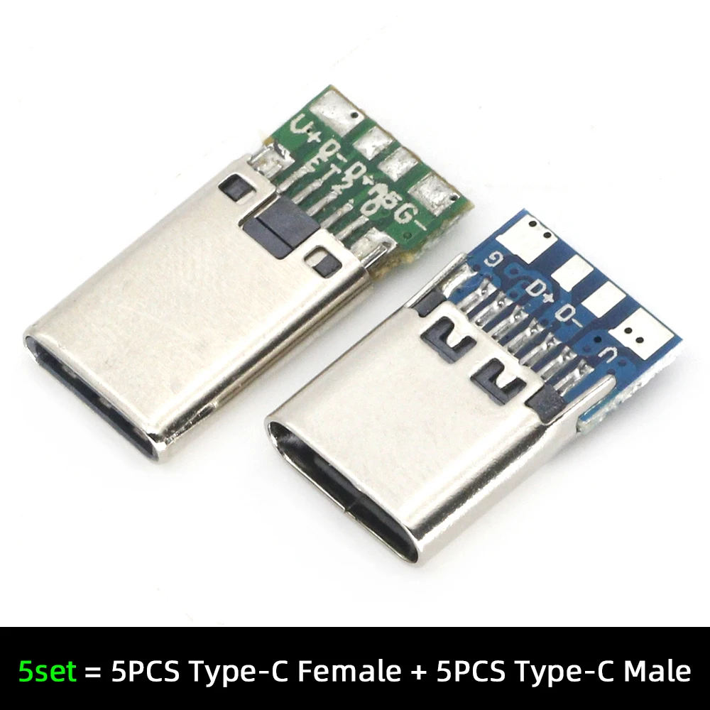 Conector USB 3,1 tipo C de 10 piezas, adaptador de receptáculo de enchufe hembra/macho para soldar Cable y Cable de 24 Pines, compatible con placa PCB