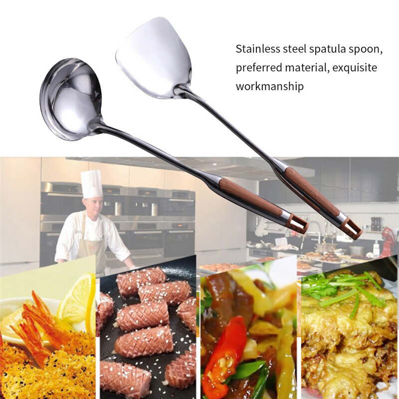 Espátula para comida antiadherente de acero inoxidable portátil, duradera, espátula para Wok, cuchara giratoria, cucharón, utensilios de cocina, utensilio de cocina