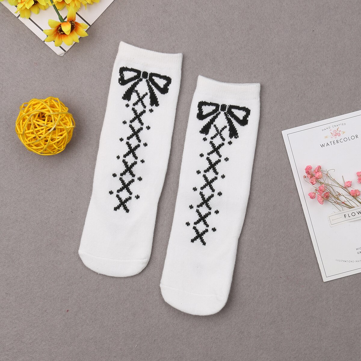 Newborn Infant Kids Baby Girls Stockings Bandage Bowknot Printed Tights Mid-calf Length Winter Warn Sets