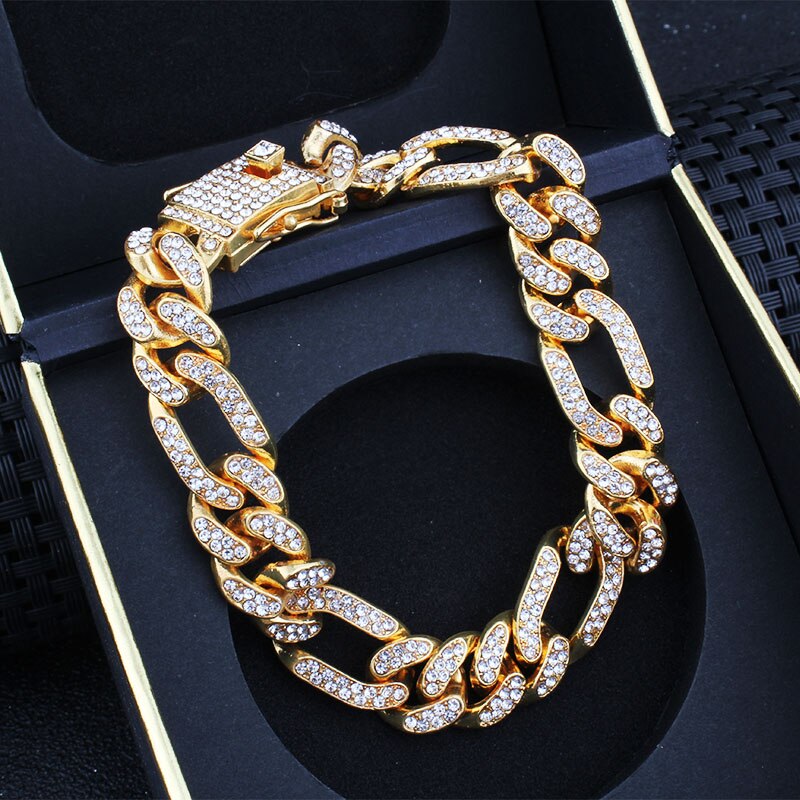 Hip Hop Bling Iced Out Men's Rapper Bracelet Full Rhinestone Pave With Miami Cuban Link Chain Bracelet for Men Jewelry: 13