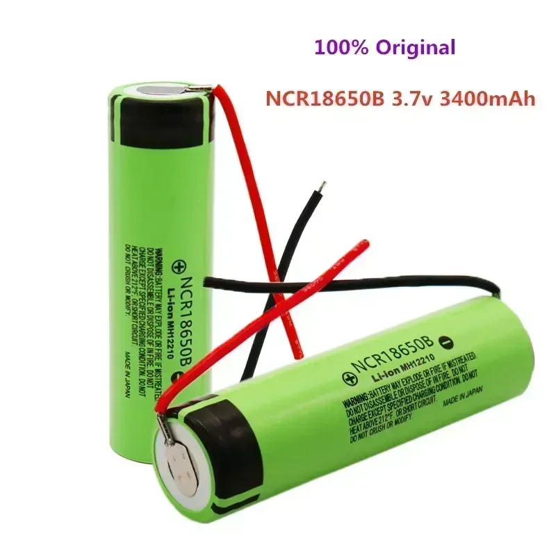 18650 battery 3400mAh 3.7V lithium battery NCR18650B 3400mah suitable for flashlight battery+DIY wire assembly