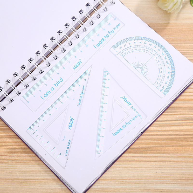 Student Math Ruler Compasses Instrument Compass Round Painted Icon Ruler Cartoon Geometric Drawing Tool Set School Supplies