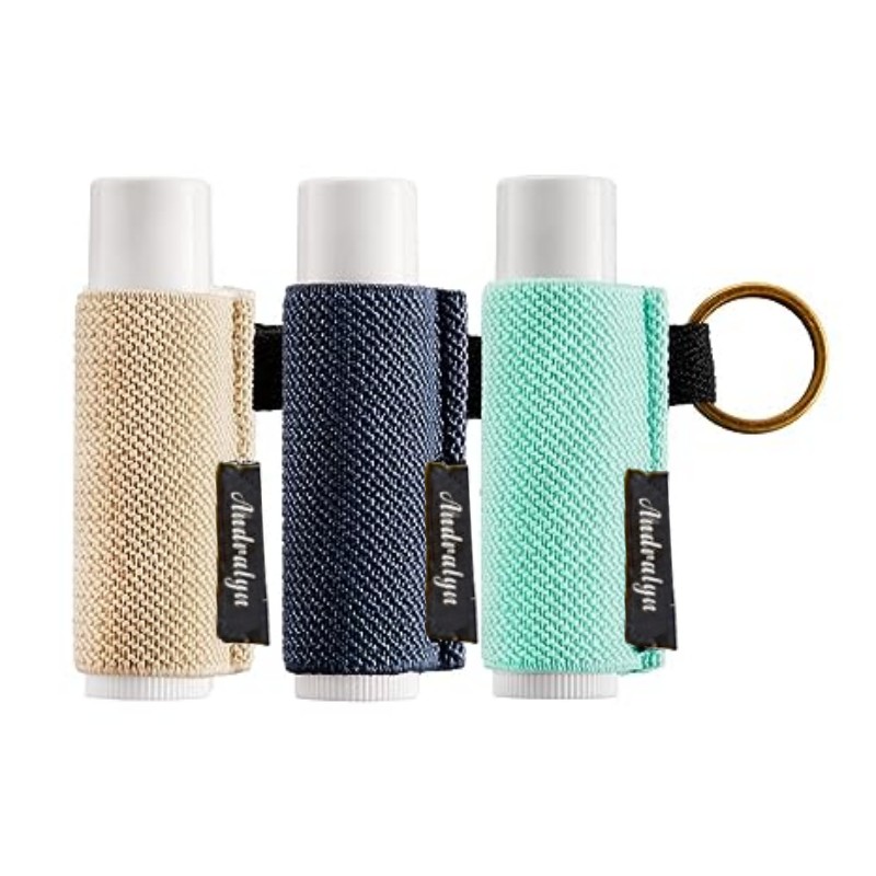 Soporte para bálsamo labial, llavero con Clip en funda para lápiz labial, funda para lápiz labial, llavero elástico de punto ajustado para bálsamo labial: Azul