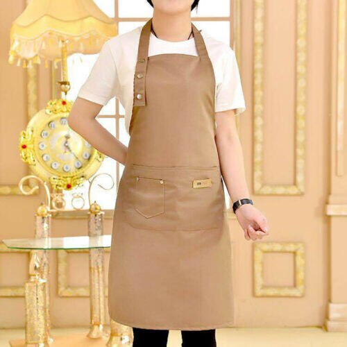 Delantal Unisex de lona vaquera con bolsillos, artesanías de carnicero, cocineros, cocina, barbacoa, liso, , 1 ud.: Caqui oscuro