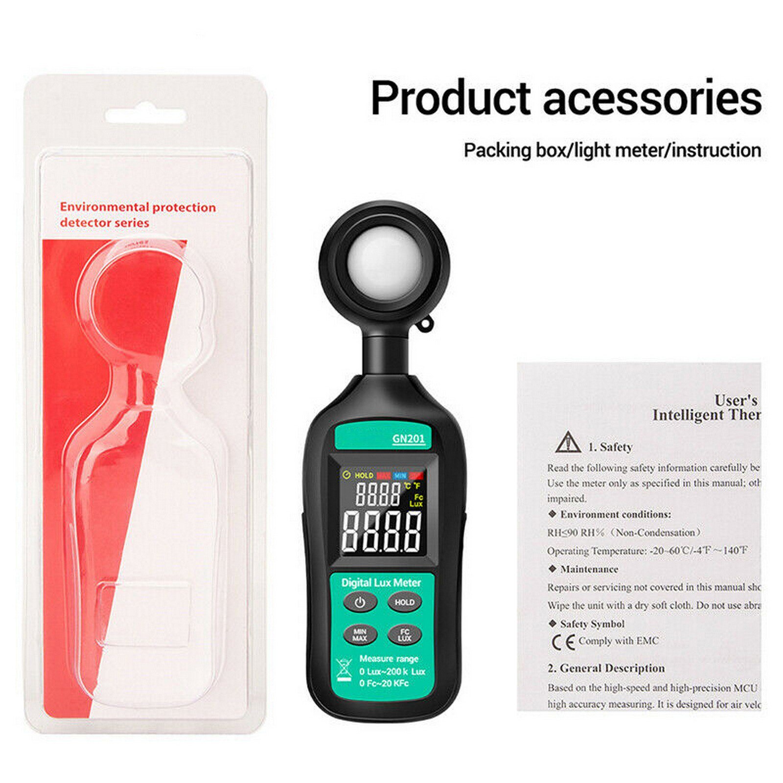 Lux Meter Digital Luxmeter Luxometer LCD Light Meter Handheld Split Type Illumination Photometer
