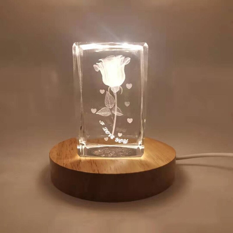 Handgemaakte Houten 3 Kleuren Led Licht 3D Kristallen Glas Hars Art Dispaly Base Stand X6HD