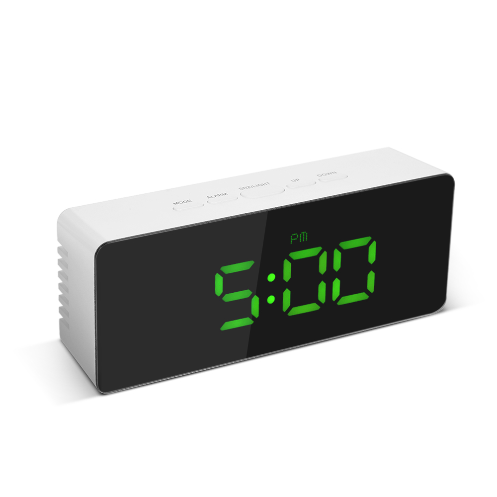 LED Mirror Alarm Clock Digital Table Clock Electronic Desktop Clock Wake Up Light Time Temperature Display Clocks with Snooze: Green