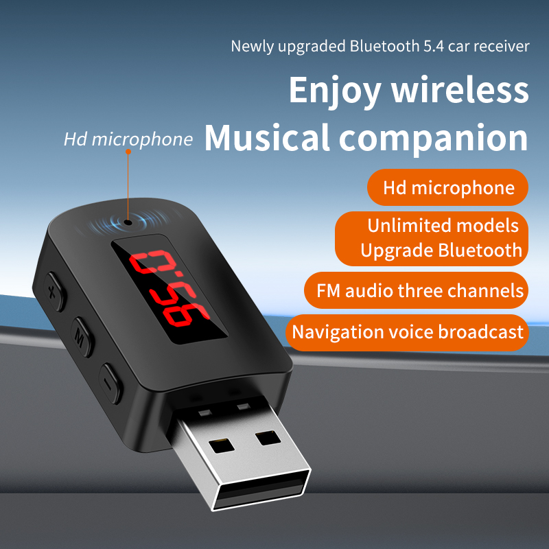 Bluetooth 5.4 Auto Zender Ontvanger Handsfree Bellen Carkit Mini USB Power Auto Draadloze Audio Adapter Voor Fm Radio TV Speaker