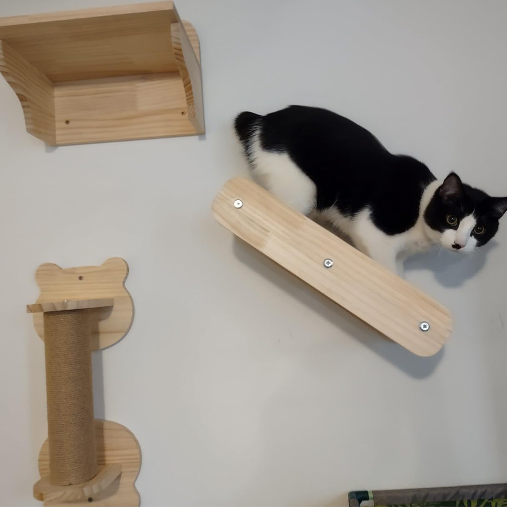 Katteveggsmontert Hylle - Tre - Møbel for Sovende Katter - Klatretrinn for Trening av Kattunge Tårn