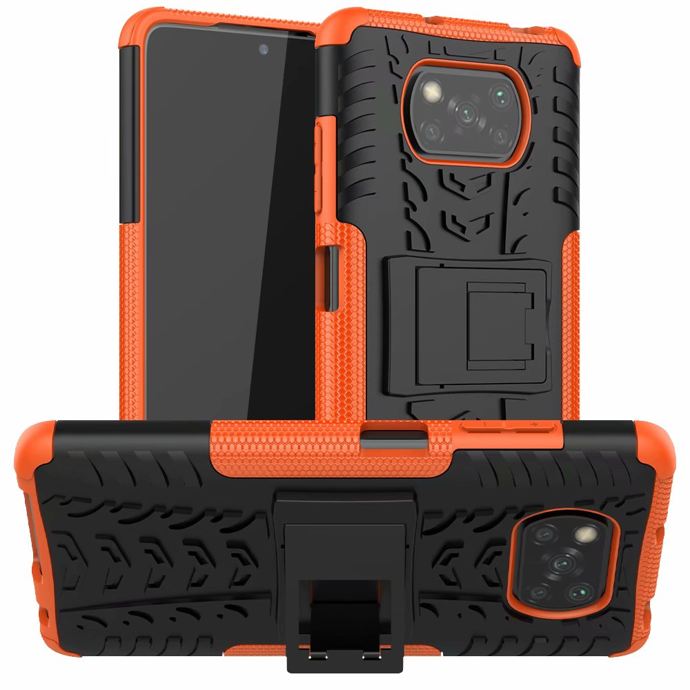 Armor telefoonhoesjes voor xiaomi poco  x3 nfc-hoesje + gehard glas, zachte pc-gel, hybride bescherming, siliconen harde hoes: Oranje / Enige geval