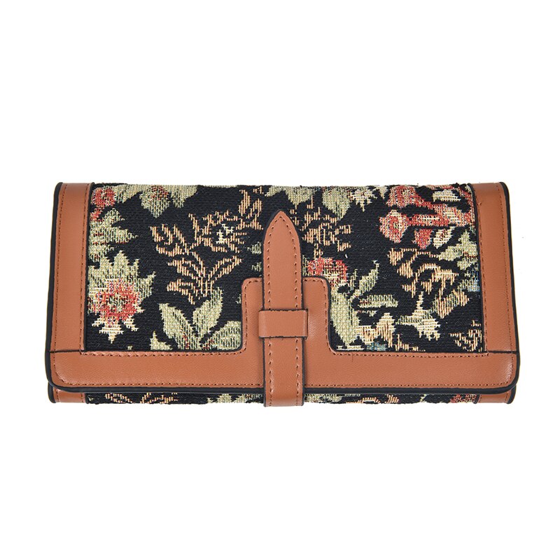 Blomstermønster kvinder pung slidstærk canvas lang standard pung piger dejlig tegneserie clutch kort pung: Sort 20 x 10cm