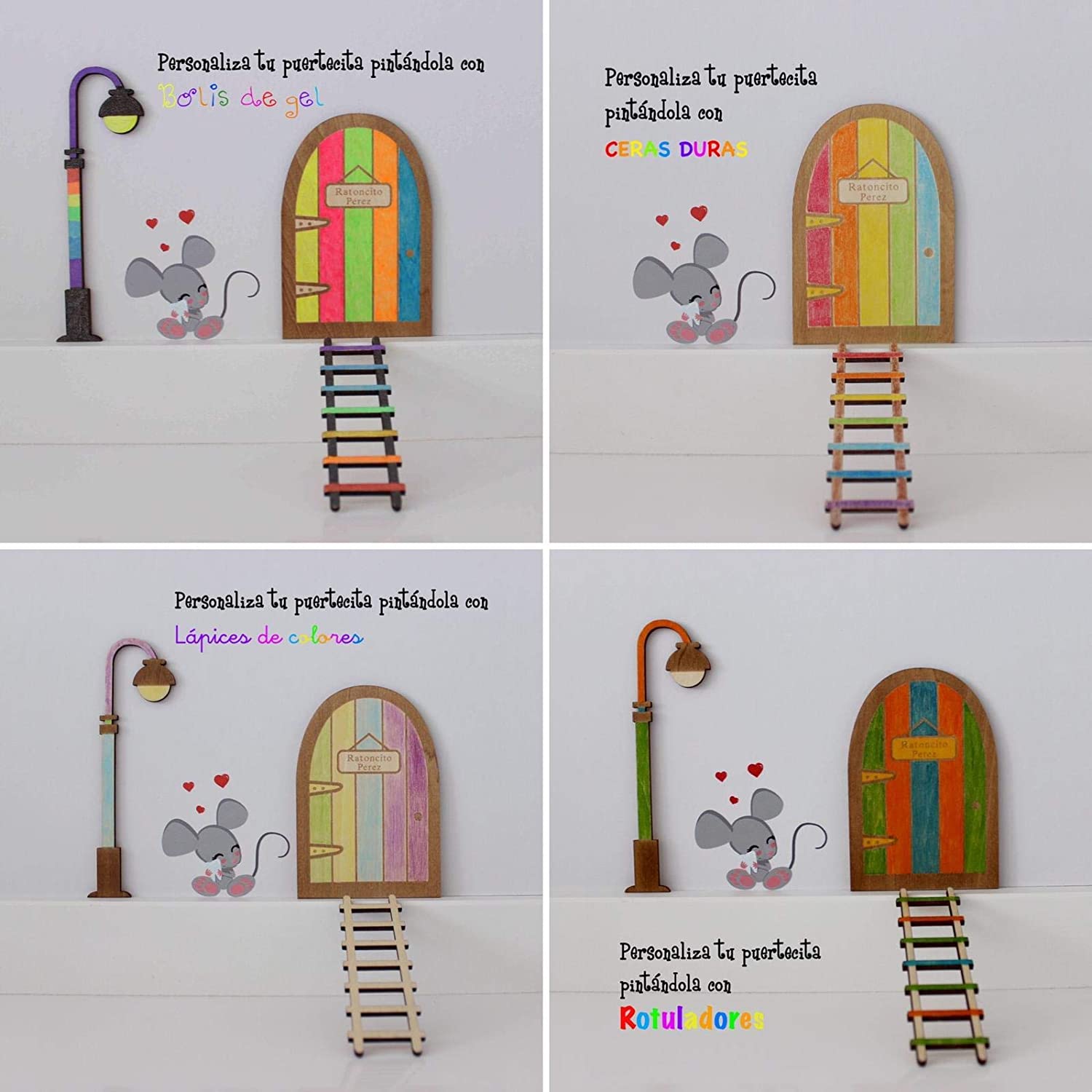 Kit mouse fata dente in vinile con porta + lanterna + scala magica in legno per dipingere e personalizzare + Quesito + zerbino mouse perez artigianato giocattoli per bambini per ragazza giocattolo bambino che cade denti regalo