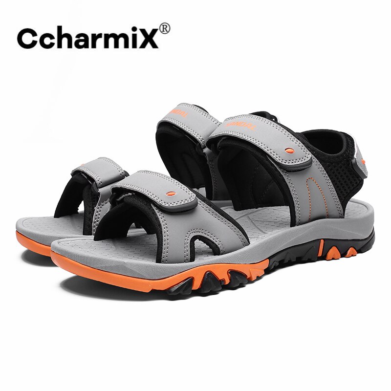 Mænd sandaler læder sommer udendørs herre fritidssko walking sandaler strand blød gummi herresko store størrelser fodtøj: Grå / 6.5