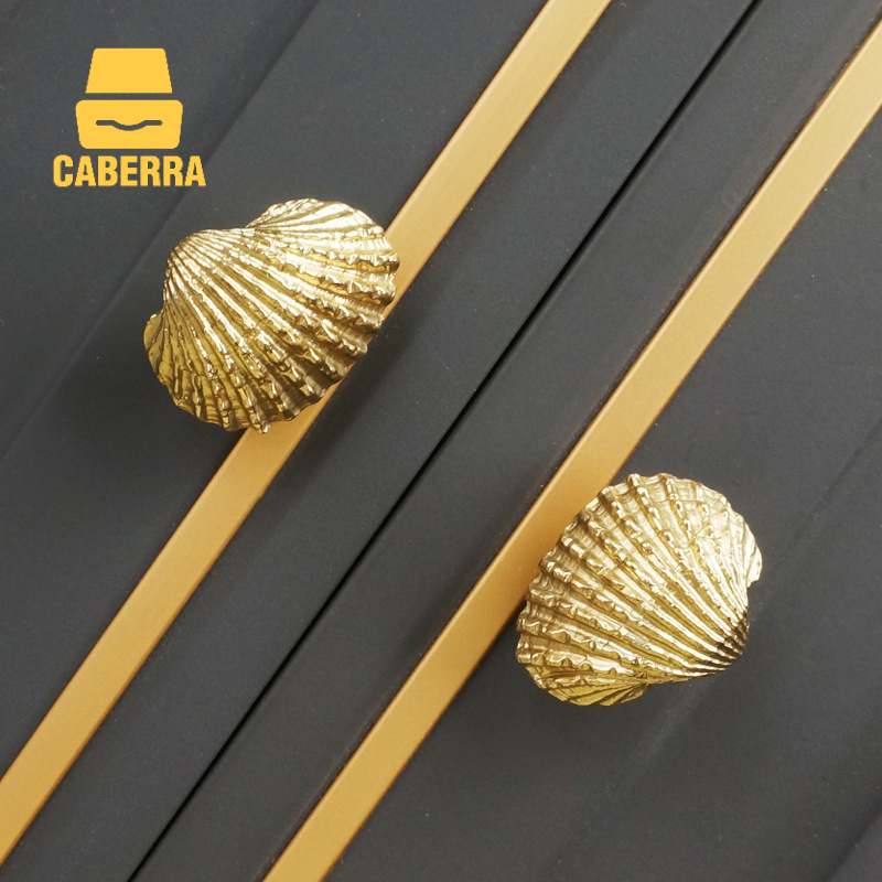 Retro Brass Shell-Shaped Golden Cabinet Knobs Furniture Handles Kitchen Door Handles for Furniture pulls for drawer cupboard