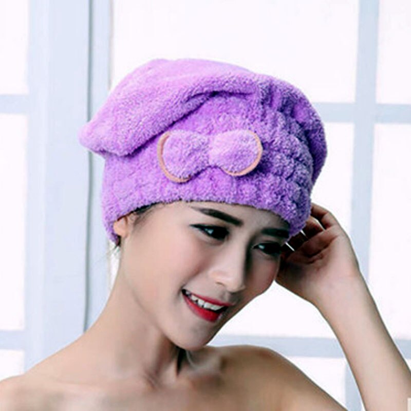 Pelo turbante sombrero para el pelo de secado rápido envuelto toalla gorros de baño de ducha señoras Coral violeta absorbiendo agua encantador suave de la casa de baño tapa: purple