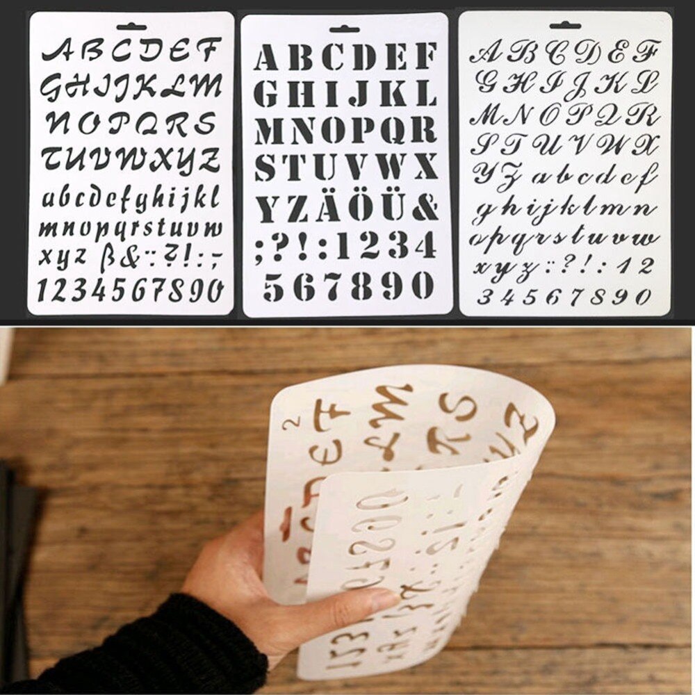 Alfabeto plantillas para letras plástico fino Número de letra pintura arte manualidad para juguetes de dibujo de bebé